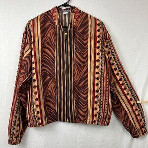 90s Kensington Square Full Zip Rayon Jacket Womens L Safari Animal Print Neutral